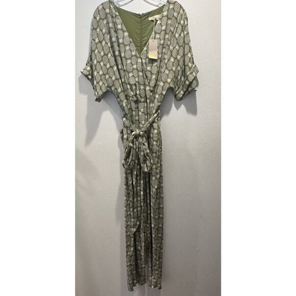 Boden Size 12T Tall Pineapple Print Alice Faux Wrap Romper Jumpsuit Belted Pea - Picture 1 of 7